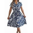 thumbnail image 2 of Women'S Summer V Neck Cap Sleeve Floral Sundresses Flowy Summer Dresses for Women Dark Blue L, 2 of 10