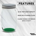 thumbnail image 3 of Mason Jars with Lids 16 oz. Set of 10, Bulk Pack - Glass Jars for Overnight Oats, Candies, Fruits, Pickles, Spices, Beverages - Green, 3 of 5