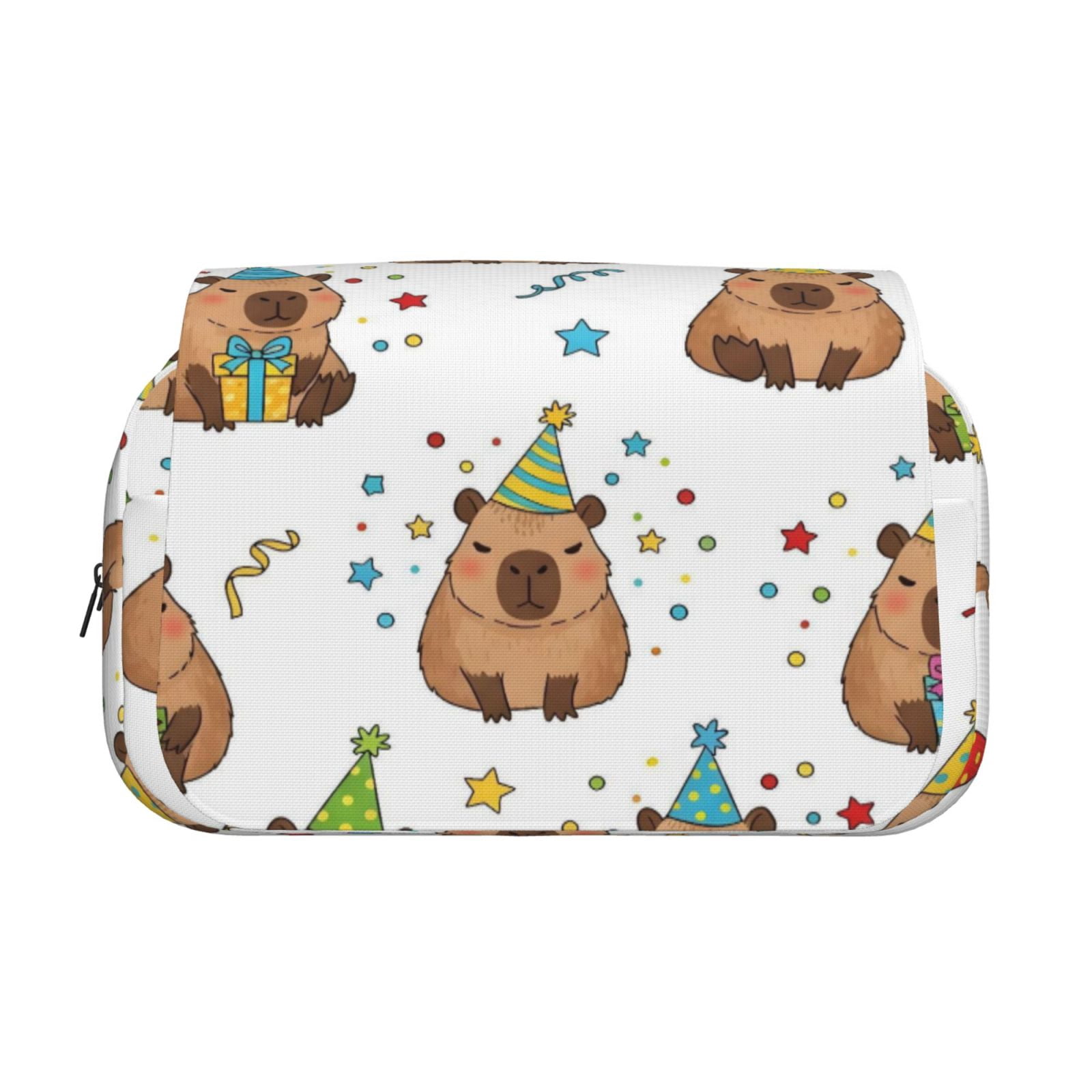 Large-Capacity Flip-Top Double-Layer Pencil Case, Multi-Functional Pocket Pen Case, Durable Stationery Organizer Capybara Party Pattern