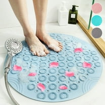 Semfri Round Non-Slip Shower Mat 22 x 22 Inch Textured Massage Surface Middle Drain Hole Blue