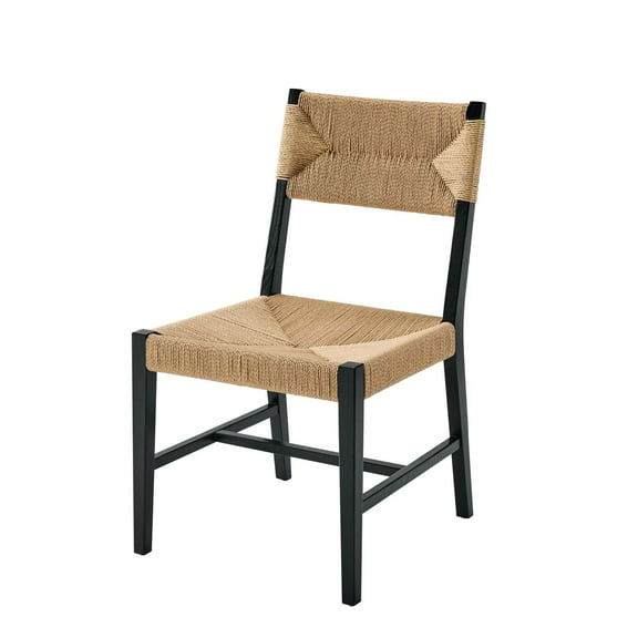 Side Dining Chair, Black Natural, Wood, Modern Contemporary Farmhouse Coastal, Kitchen Room Cafe Bistro Restaurant Hospitality