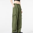 thumbnail image 5 of JGGSPWM Women's Multiple Pockets Pull Rope Breathable Sports Work Solid Color Full Length Pants Street Y2K Pants Drawstring Trouser Green M, 5 of 6