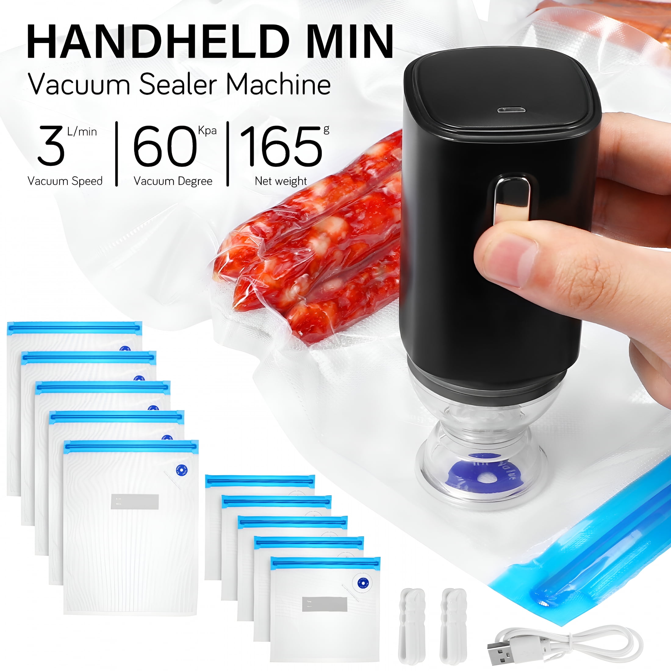 CURYMAY 2026 New Handheld Vacuum Sealer,Rechargeable Food Saver Vacuum Sealer Machine,Portable Handheld Food Sealer for Sous Vide Cooking for Kitchen, Pantry, Camping, Travel, Refrigerator
