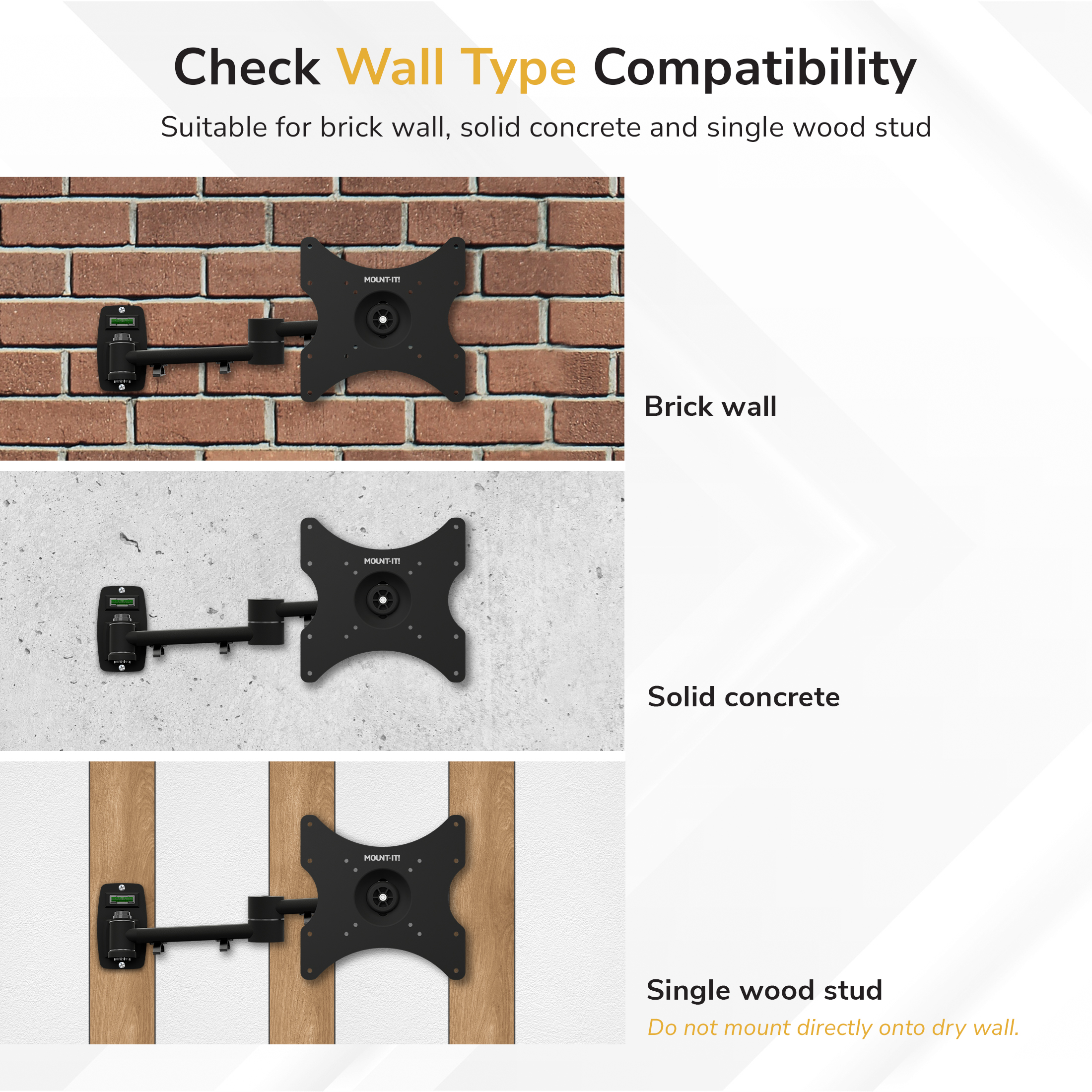 Mount-It! Full Motion TV Wall Mount Bracket for 19" to 42" TV's, Capacity 44 lbs.