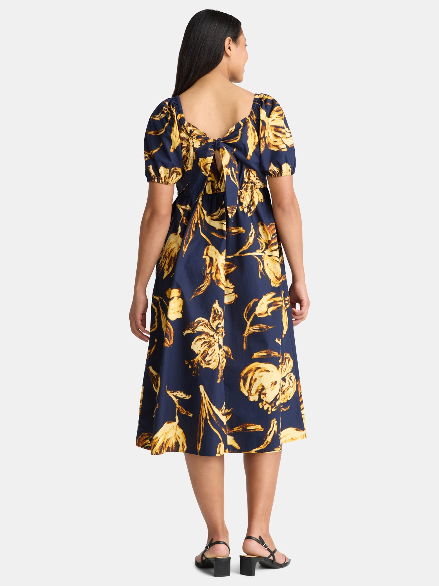 Time and Tru Women's Cotton Tie Back Midi Dress, Sizes XS-XXXL