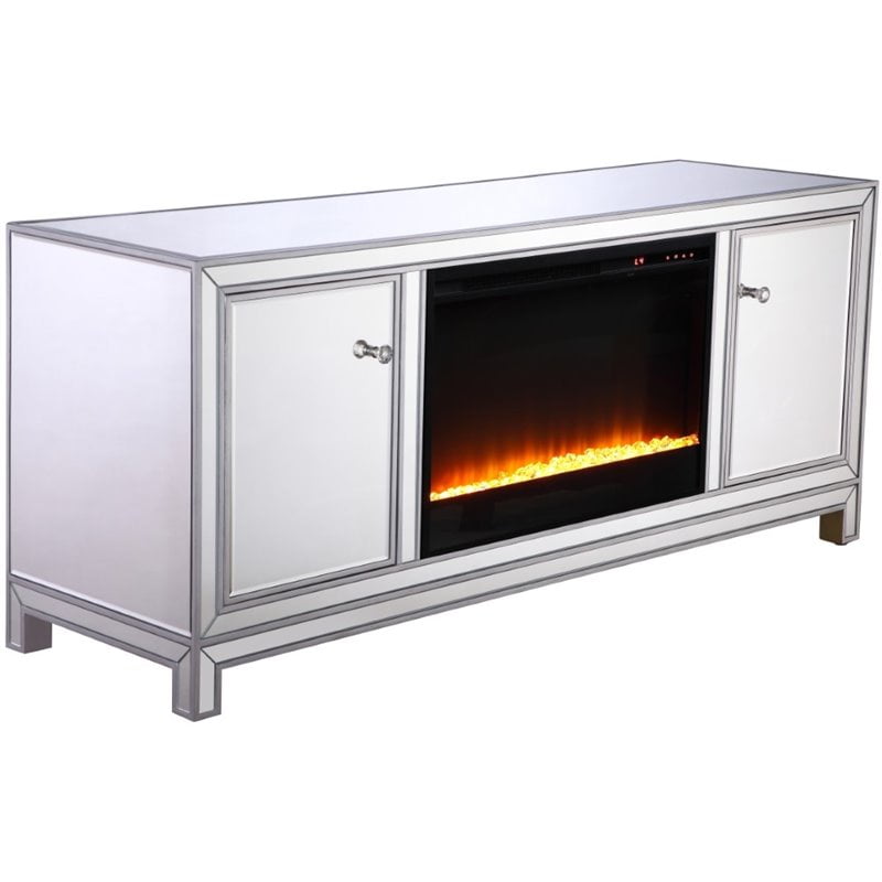 Elegant Decor Modern 60" Mirrored Crystal Fireplace TV Stand in Antique