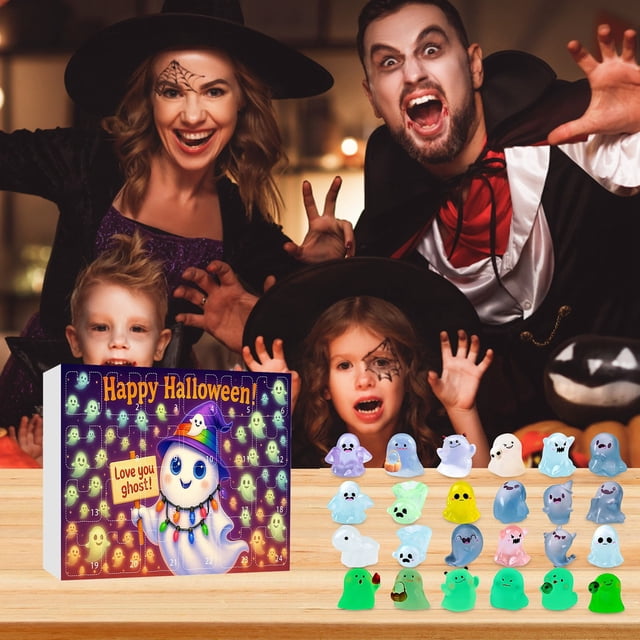 xihome Calendario de Adviento de resina luminosa para Halloween y Navidad con luz nocturna 3D