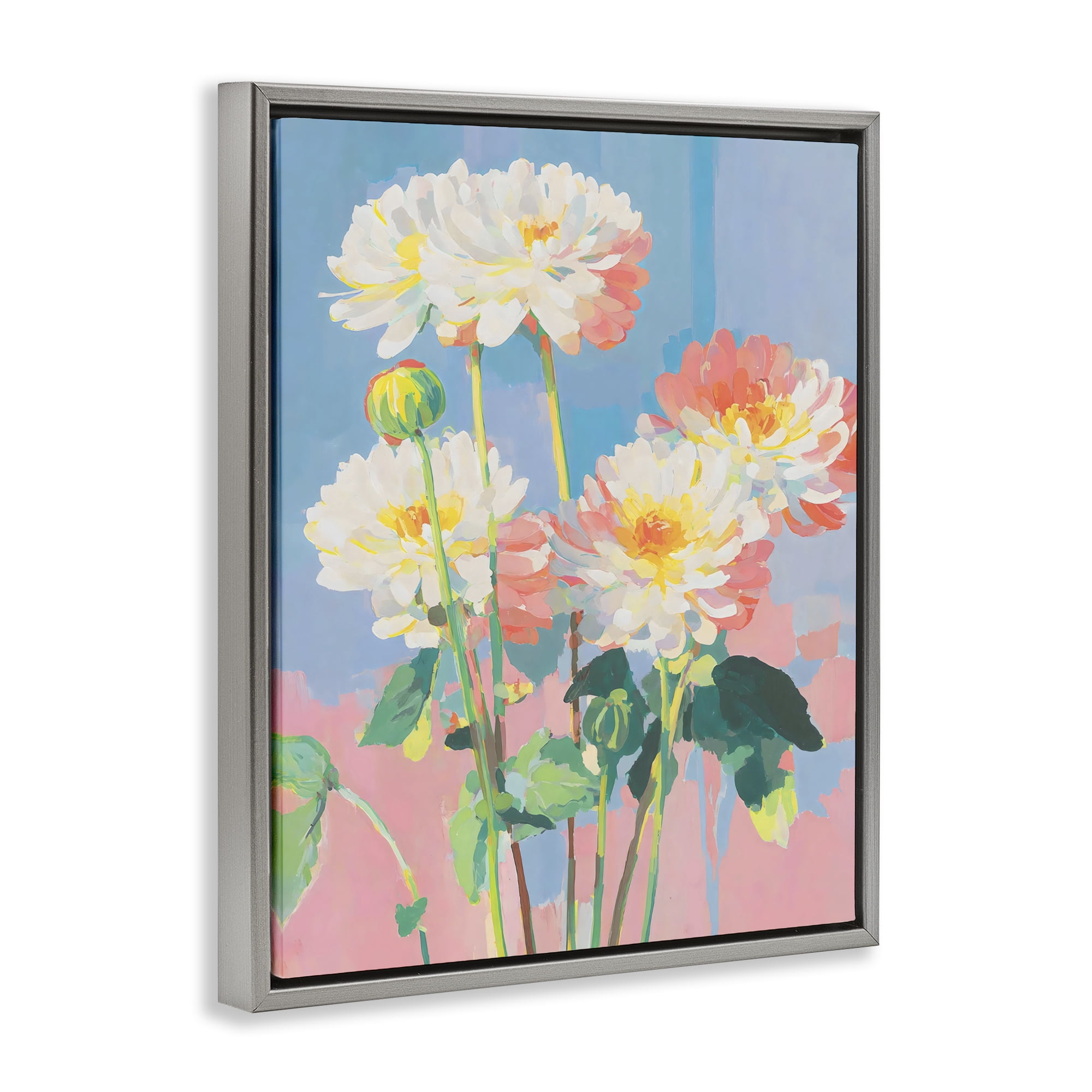 Stupell Industries Colorful Chrysanthemum Impressions Gray Framed Floater Canvas Wall Art, design by Sisi and Seb