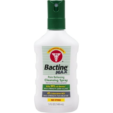 Bactine Max First Aid Spray Pain Relief Cleansing Spray with 4% Lidocaine Kills 99.9% of Germs, 5 oz