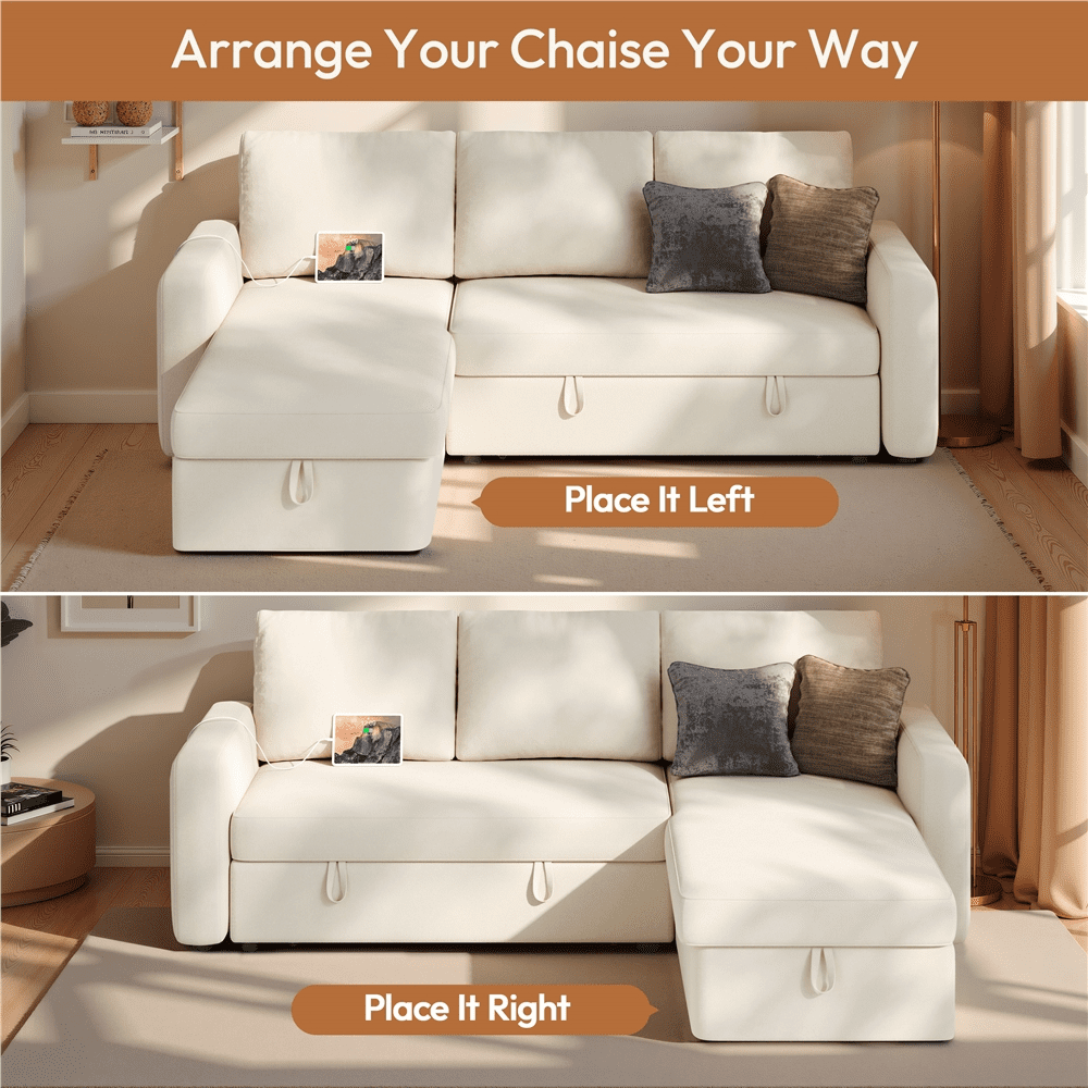 Alden Design Convertible Sectional Sofa with Storage Compartment & USB Ports, Beige