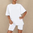 thumbnail image 2 of Jamicy Super Soft Pajamas for Women Casual Home Wear Solid Color Round Neck Summer Short Sleeve Top with Shorts Comfortable Woemn's Pajamas Set, 2 of 5