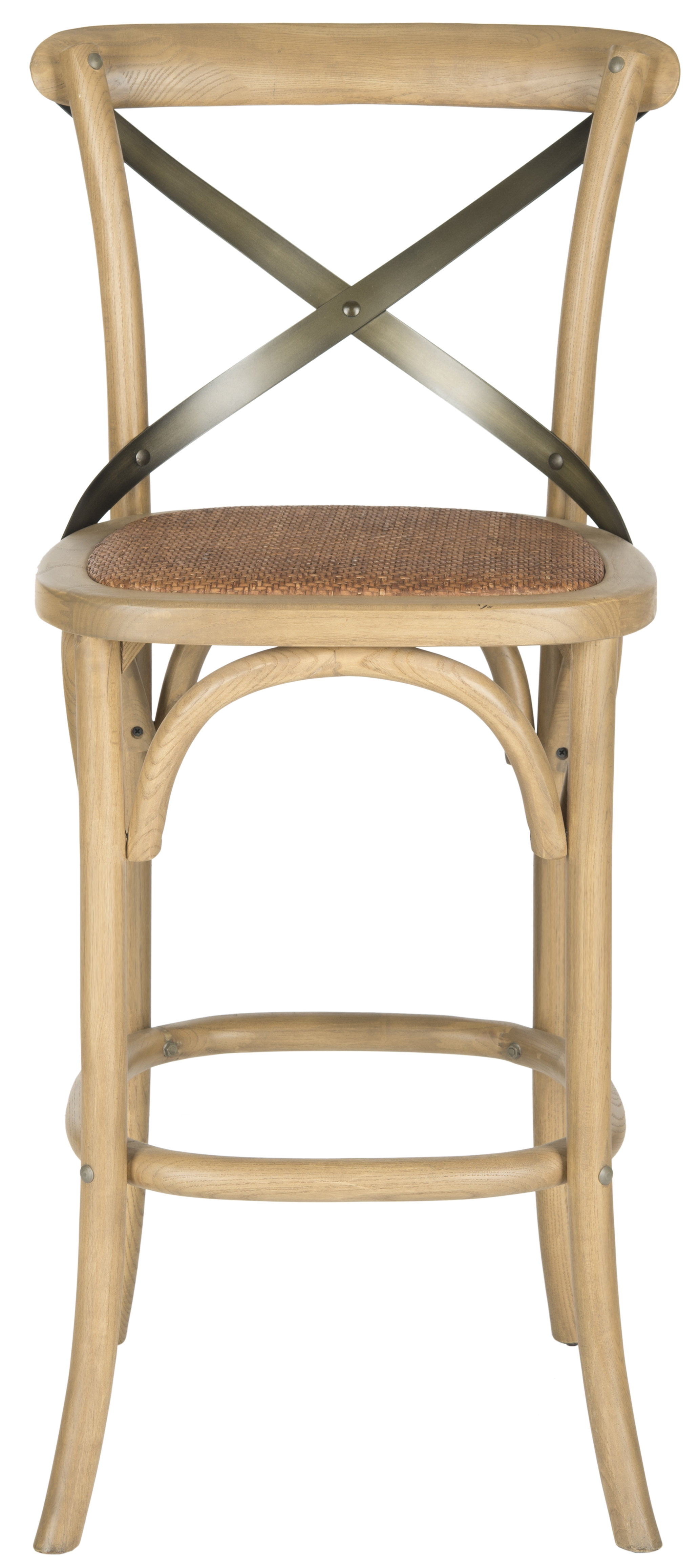 SAFAVIEH Eleanor X-Back Rustic Bistro Bar Stool with Footrest, Weathered Oak