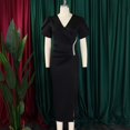 thumbnail image 4 of Women's V Neck Cap Sleeve Casual Work Bodycon Cocktail Party Pencil Midi Dress, 4 of 8