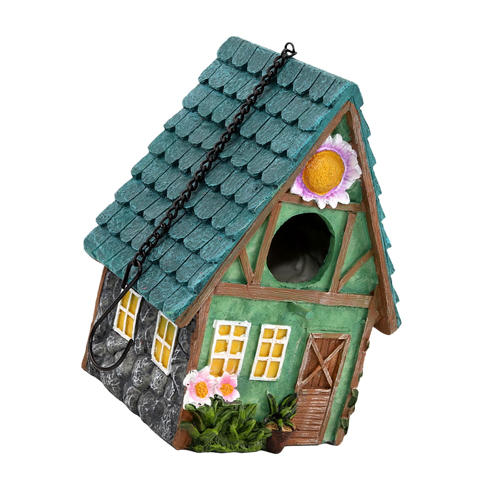 Xirurus Hanging Bird House Decorative Cute Cage Outdoor Resin Hanging Nest Ornament Bird Box Figurine For Cockatoo Macaw Parakeet Finches (9.45 inches / 24 cm)
