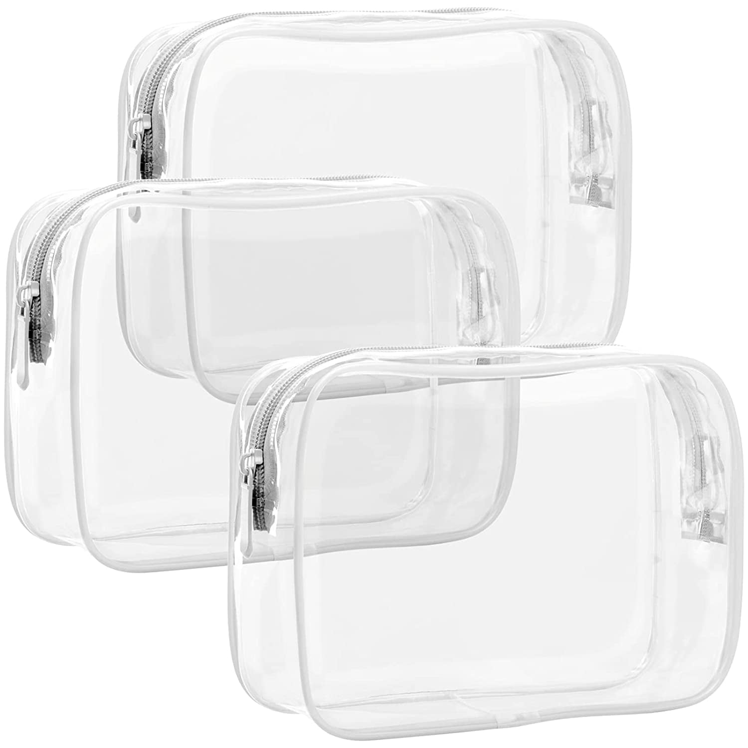 Trawila Lage Capacity PVC Clear Cosmetic Bag Travel Toiletry Bag Wash Bag  Gym Bag (White, L)