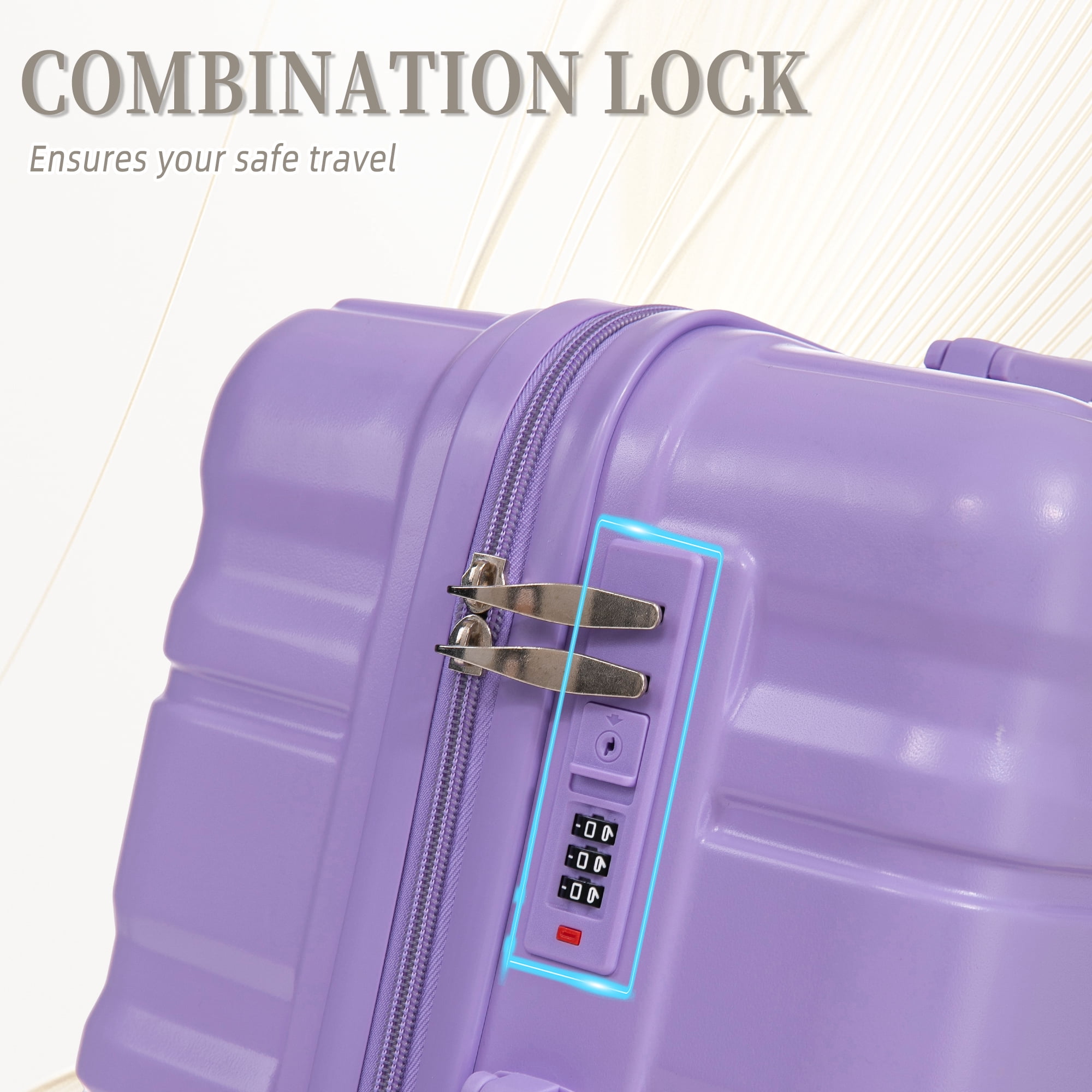 20"/24"/28" 3 pcs/set in ABS Spinner Wheel Luggage, Carry on Suitcase, Matching Color, Combination Lock (Blue+Purple)