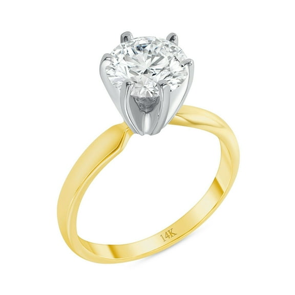 0.90 Ct Round Cut Real Moissanite Solitaire Ring 14K Yellow Gold Plated