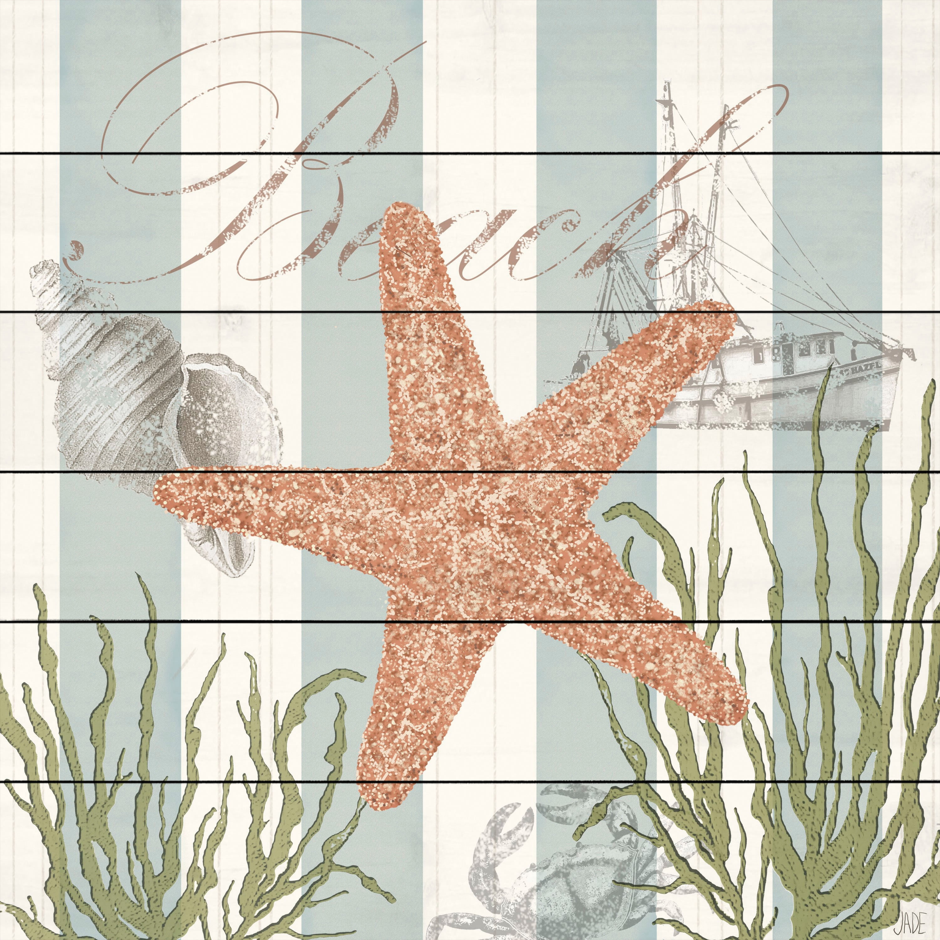 Marmont Hill "Gold Starfish" Painting Print on White Wood