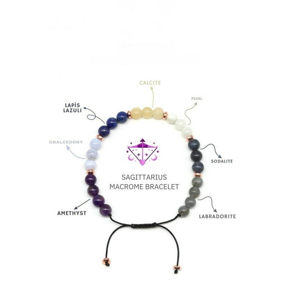Sagittarius Zodiac Crystal Bracelet - Astrology Natural Multi Stone Bracelet, Gemstone Macrame Bracelet for Anxiety, Birthstone Jewelry 6mm 7inches