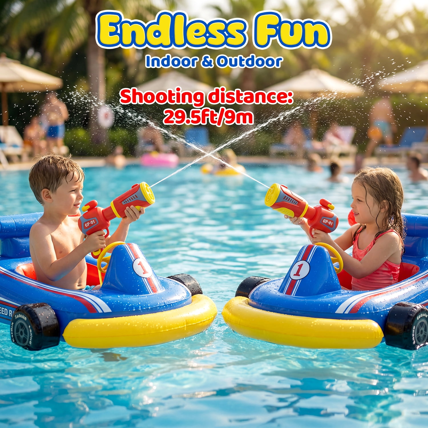 Pool Floats for Kids, Toddler Floaties with Water Blaster, Inflatable Ride-on for Boys Girls Age 3-8, Swimming Pool Toys, Outdoor Games, Water Toys