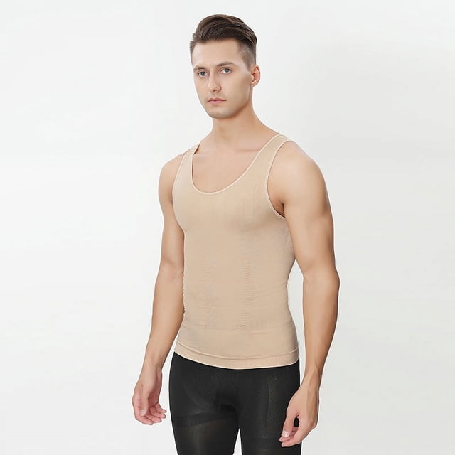 Chaleco fino moldeador para hombre, ropa interior sin costuras, camiseta ajustada para el abdomen, camiseta deportiva básica