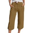 thumbnail image 4 of Linen Capri Pants for Women, Audhol Women's Cotton and Linen Side Pocket Fashionable and Casual Loose Drawstring Solid Color Large Sized Daily Pants Linen Capri Pants Women Khaki S, 4 of 7