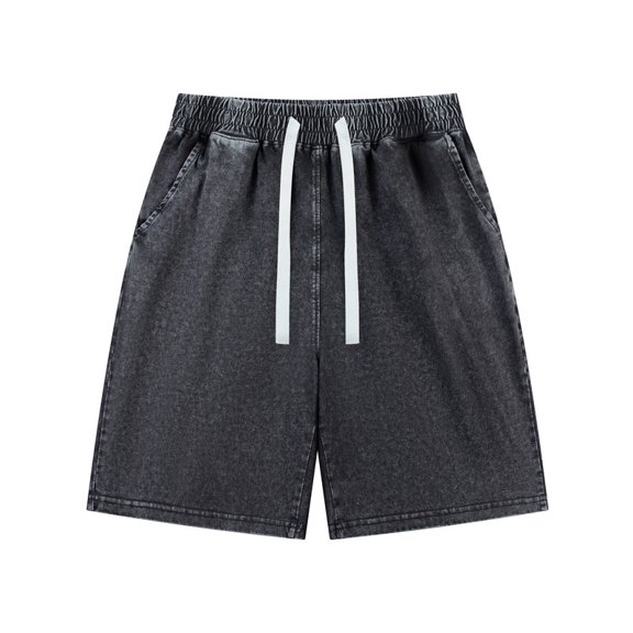 Men's 100% Cotton Vintage Acid Wash Knee Length Shorts, Elastic Drawstring High Waist Loose Casual Shorts with Side Pockets for Summer Streetwear Workout