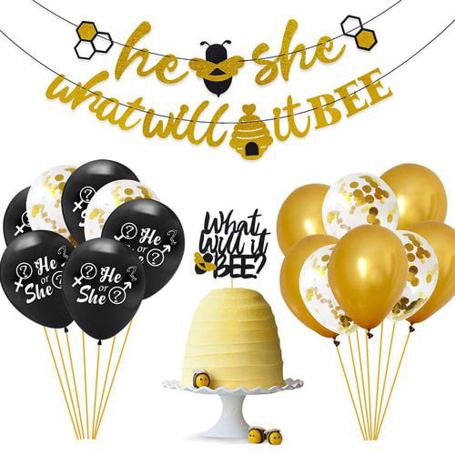 Pwfe What Will It Bee Gender Reveal Party Supplies Set Bumble Bee He Or She Baby Banner Balloon Kit Walmart Com Walmart Com