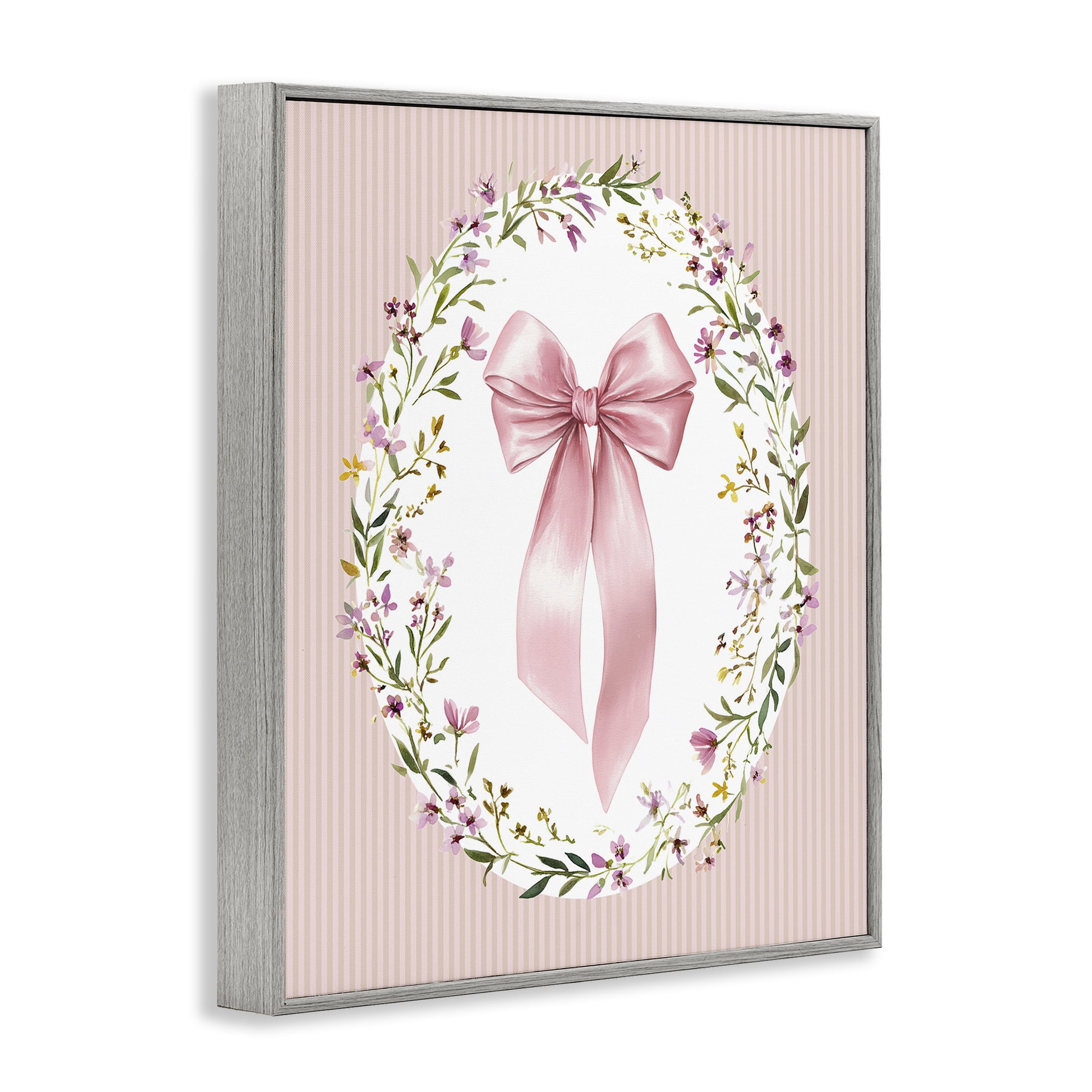 Stupell Industries Ribbon with Oval Florals Gray Framed Giclee Art, design by Christine Simpson Art