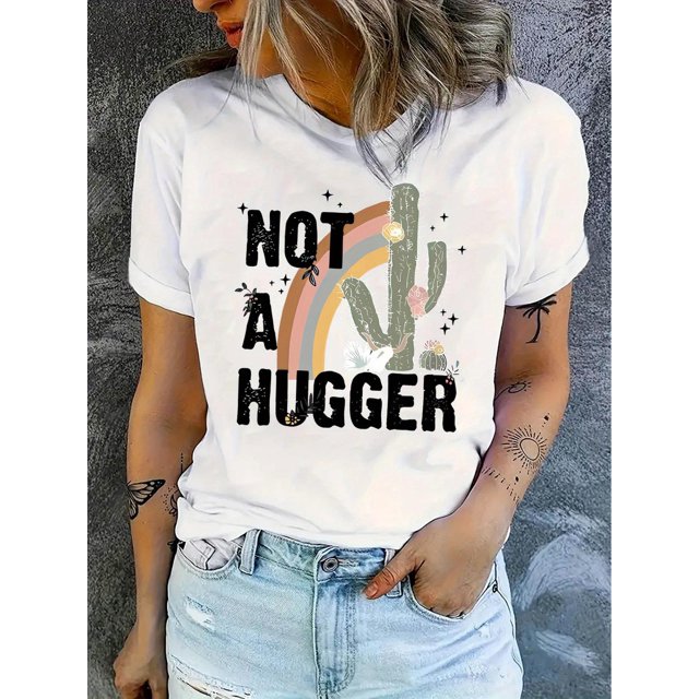 Camiseta con estampado de cactus arcoíris para mujer: camiseta informal de manga corta con cuello redondo, elástica y cómoda, ideal para el verano y para el tiempo libre.
