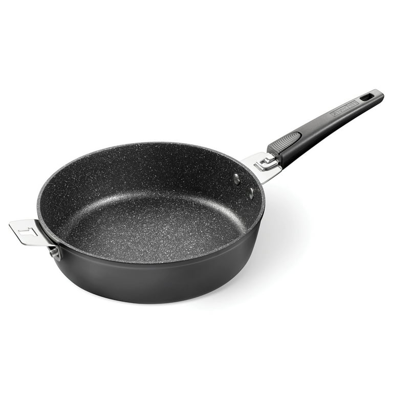 The Rock by Starfrit 9-Inch Deep Fry Pan/Dutch Oven with Lid and T-Lock Detachable  Handle & T-Lock 12.5-Inch Pizza Pan/Flat Griddle with Detachable Handle 