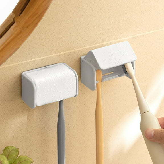 Double-Sized Wall Mounted Toothbrush Holder Rack, Seamless Plastic Bathroom Organizer, White, 7x4x3cm, Covered Storage for 2 Toothbrushes, Self-, No Drilling, Ventilated Design