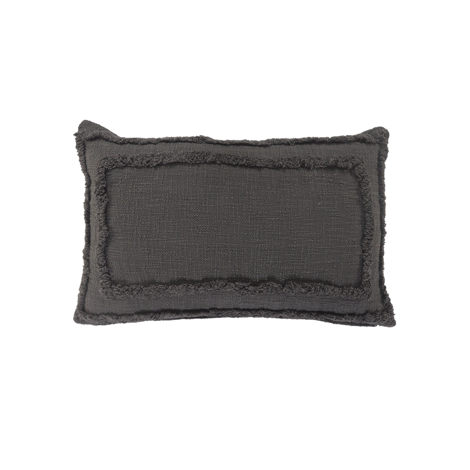 Laddha Home Designs Geometric Bordered Loomed Rectangular Cotton Lumbar Pillow Cover - 24" - Gray