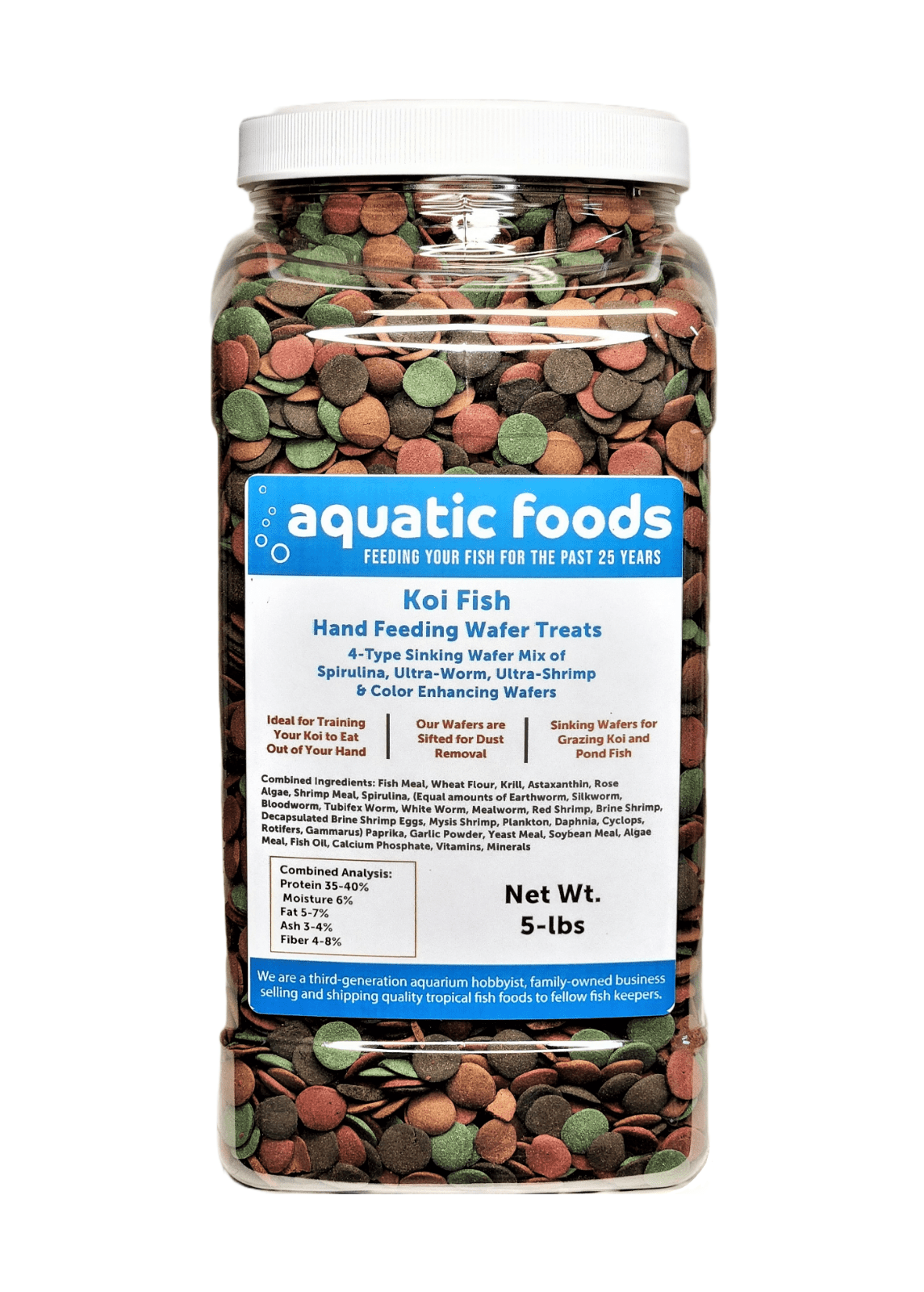 Koi Fish, Hand Feeding 4-Type Sinking Wafer Treats, Teach Your Koi to Eat Out of Your Hands…5-lb Lg Jar