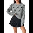 thumbnail image 3 of Suéter para Mujer, de Larga y Cuello Redondo, Estilo Vintage Y2K. Gris L, 3 of 10