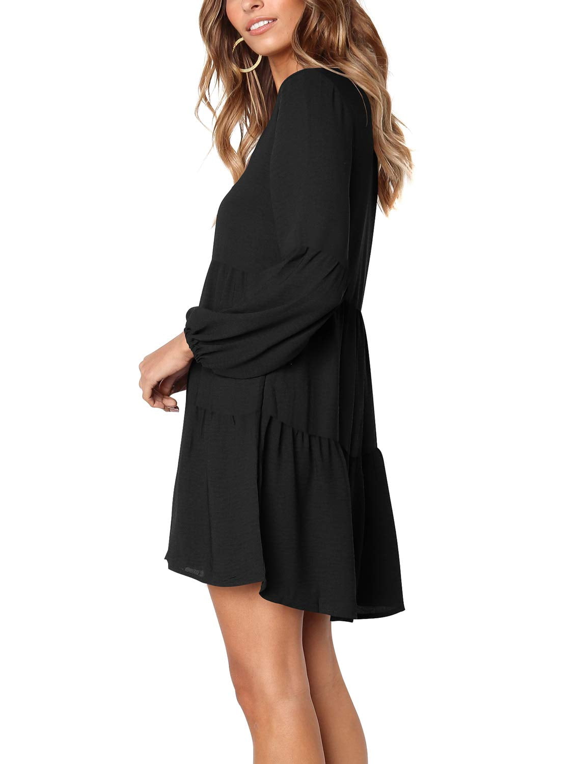 Amoretu Womens V Neck Long Sleeve Casual Loose Shift Dresses(Black S) -  Walmart.com