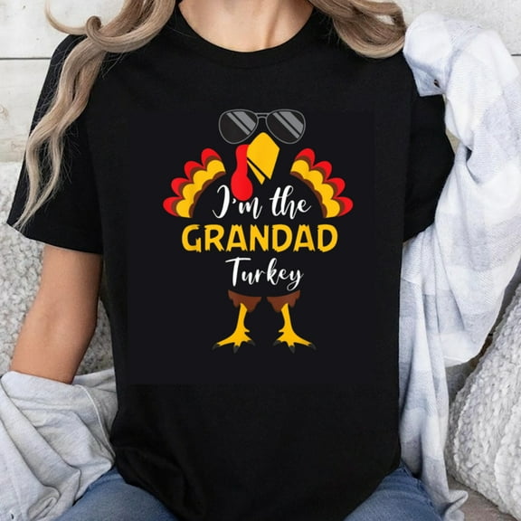 100% Cotton I'm the Grandad Turkey Funny Thanksgiving Shirt for Men Women Family Matching Holiday T-Shirt