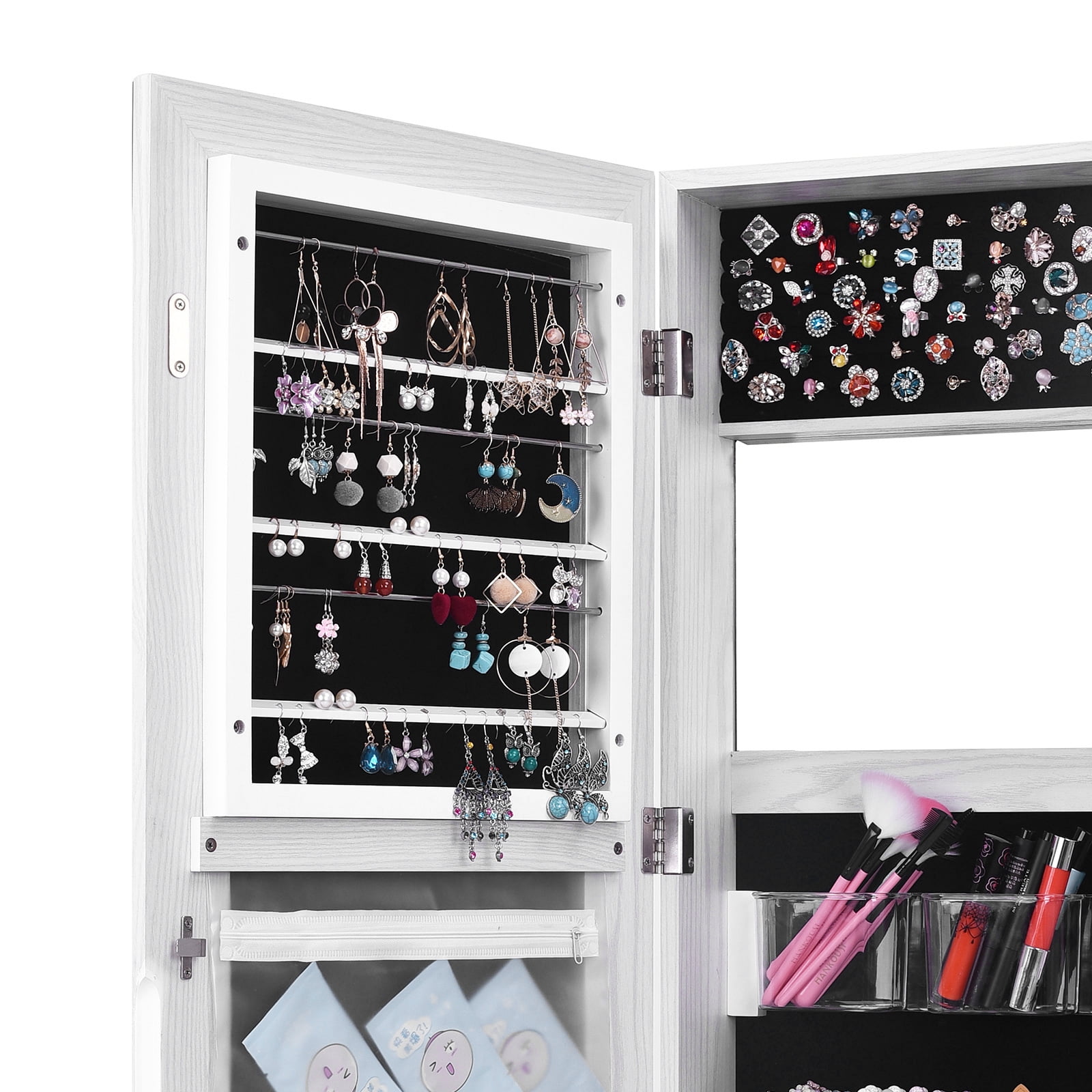 Private Jungle Retro PVC Wood Grain Coating Whole Body Mirror Decoration Storage Dressing Mirror Jewelry Mirror Cabinet,White