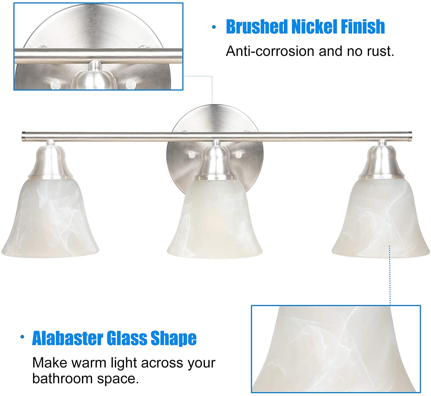 MingBright 3 Lights Vanity Light Fixture, 24 Inch Modern Crystal, Wall Lighting, Bedroom Vanity Light, Dual-Mount Vanity Fixtures for Room, Makeup Waterproof Light Mirror Front LED Lamp