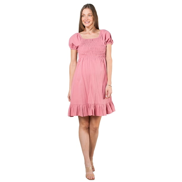 Vestido Maternidad Mujer Algodón Fresco Cómodo Vestido Embarazo Primavera Casual Amplio Color Rosa