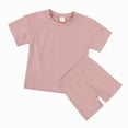 thumbnail image 5 of TOWED22 Girls Summer Outfits Casual Lounge Set Cap Sleeve T Shirt and Elastic Waist Shorts 2 Piece Clothing Sets(Pink,9-12 M), 5 of 9