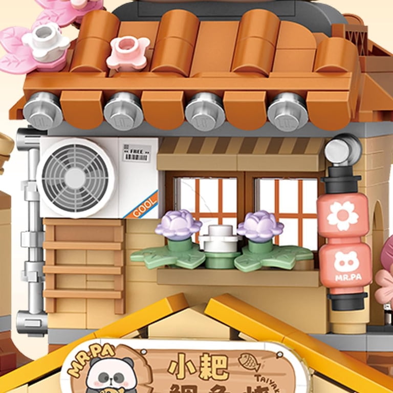 GZBrick Panda Street Scene Building Sets Openable Taiyaki Shop for