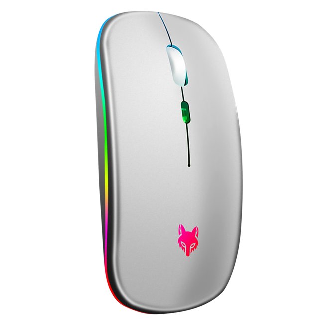 maskred 2.4GHz Wireless Mouse Rechargeable 800/1200/1600/2400 DPI Computer Gaming Mice Office Desk Gifts Laptop Notebook Silver 1Set