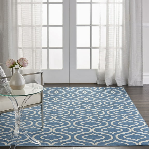 Nourison Jubilant Trellis Blue 5'3" x 7'3" Area Rug, (5x7)