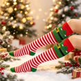 thumbnail image 2 of GobdXE Unisex Knee High Socks Christmas Elf Stripe Graphic Print Soft Knit Holiday Costume Party Wear Size:One Size, 2 of 6