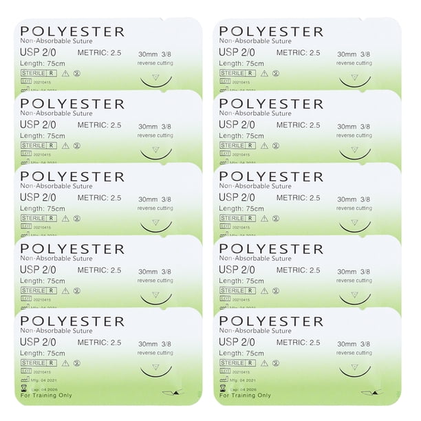 Kit de hilo de monofilamento de poliéster 2/0, no lesionado, sutura de hilo médico, 10 Uds.
