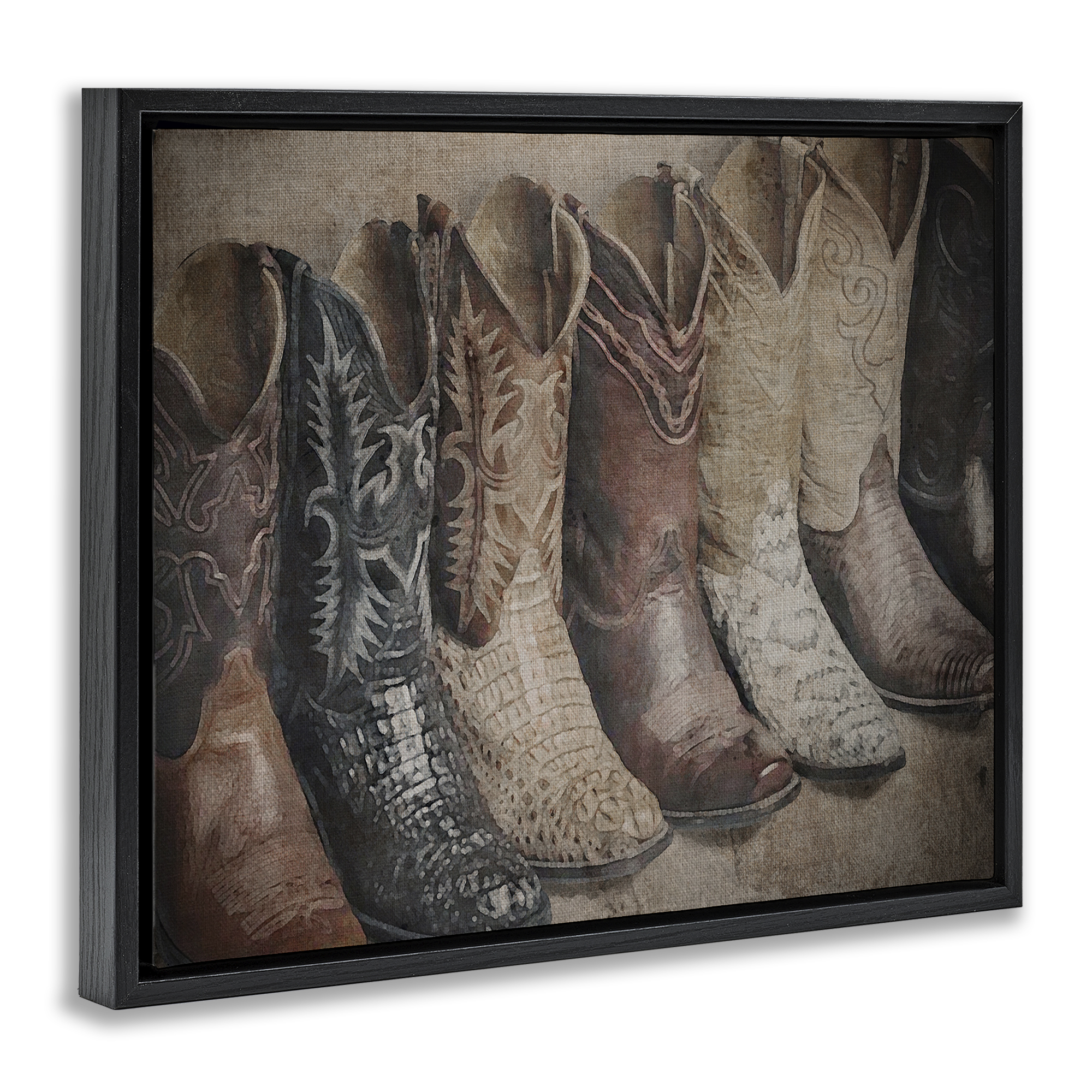 Stupell Industries Texan Lineup Boots Beauty & Fashion Photography Black Floater Framed Art Print Wall Art, 21 x 17
