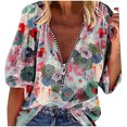 thumbnail image 1 of Blusa informal suelta con cuello en V y cremallera frontal para mujer Fridja ghj987+2150, 1 of 4