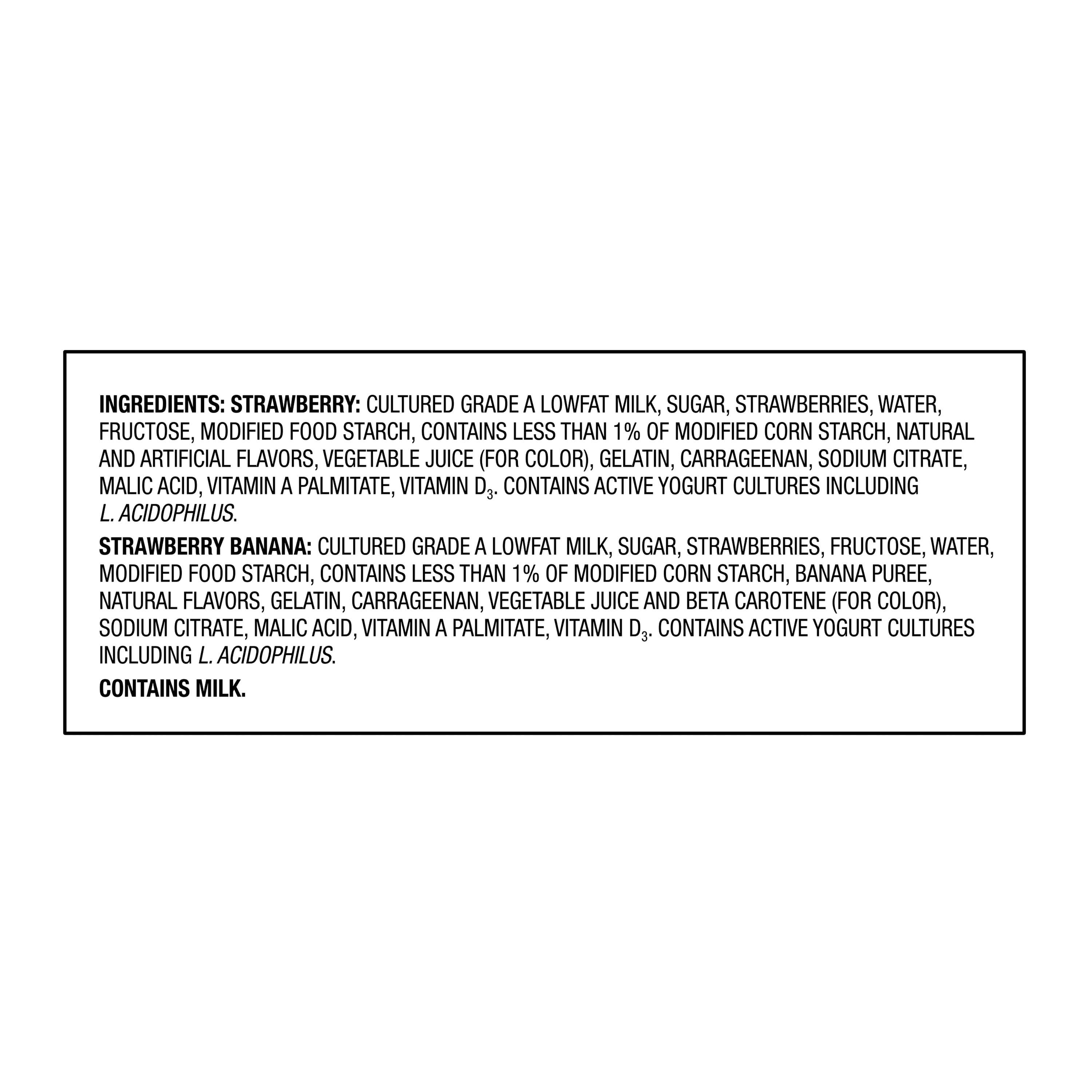 Great Value Original Strawberry and Strawberry Banana Lowfat Yogurt, 6 oz Cups, 12 Pack