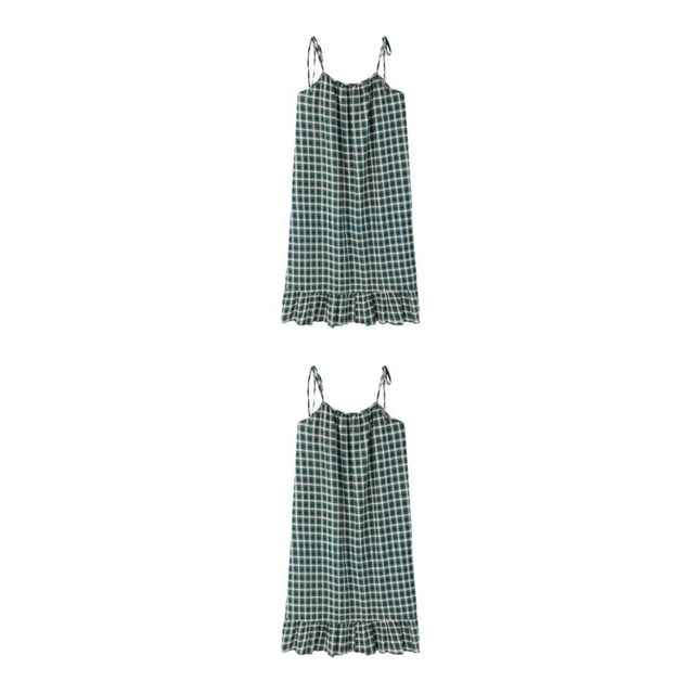 Camisón estampado Qarigey de algodón vestido de noche sin mangas Verde oscuro XXL 2Conjunto
